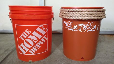 Painted 5 Gallon Buckets, Home Depot Bucket Planter, Decorated Pots, Painting Hardware, Five Gallon Bucket, Old Bucket, Bucket Planters, House Planter, Bucket Gardening