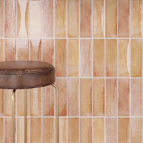 Pink Ceramic Tile, Mid Century Cottage, Modern Tile Designs, Vanity Backsplash, Bathtub Surround, Romantic Interior, Entrance Wall, Classic Tile, Tile Edge