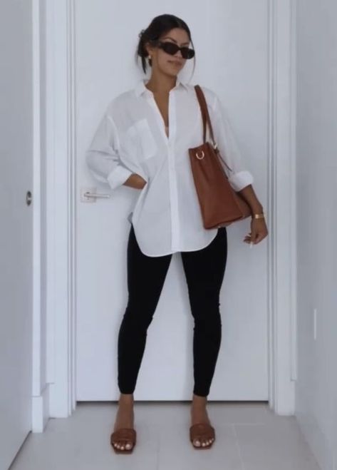 45 Ways to Style a White Button-Down Shirt - Boss Babe Chronicles Comfy Minimalist Outfit Summer, Work Casual Outfit Midsize, Errands Day Outfit, Basic Work Outfits Summer, Nude Tote Bag Outfit, Casual Outfits For Errands, Spring Maternity Work Outfits, Curve Spring Outfits, Summer Work Outfits Office Casual Comfy