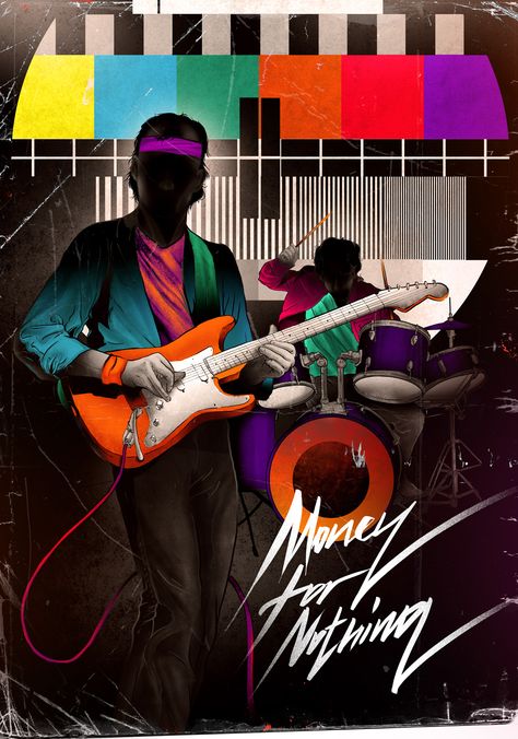 Money For Nothing, Instagram Wall, Dire Straits, Pop Art Illustration, Music Coloring, Retro Waves, Guitar Art, Up North, Creative Industries