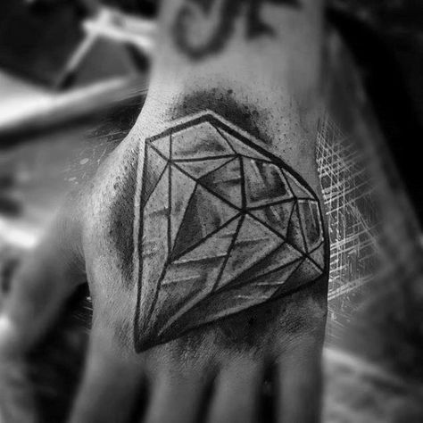 Shaded Diamond Hand Traditional Tattoo Ideas For Men Diamond Geometric Tattoo, Diamond Tattoo Designs Men, Diamond Hand Tattoo, Diamond Tattoo Men, Traditional Diamond Tattoo, Small Diamond Tattoo, Diamond Tattoo Designs, Diamond Tattoo, Father Tattoos