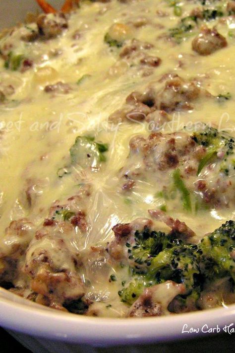 Hamburger, Sausage, Broccoli Alfredo - Low Carb Hamburger Sausage Broccoli Alfredo, Sausage Broccoli Alfredo, Enchiladas Potosinas, Broccoli Sausage, Sausage Broccoli, Broccoli Alfredo, Sausage Casserole, Broccoli Beef, Keto Food