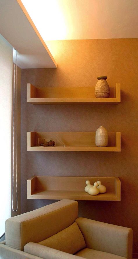 modern wooden shelfs Pine Projects, Wooden Shelfs, Shelves Design Ideas, Wooden Shelf Design, Diy Wooden Shelves, Modern Floating Shelves, Diy Wood Shelves, Floating Shelf Decor, Shelves Design