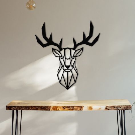 Metal Wall Decor Living Room, Antler Wall Art, Geometric Deer Head, Geometric Art Animal, Plasma Table, Antler Wall, Deer Illustration, Deer Wall Art, Wall Art Geometric