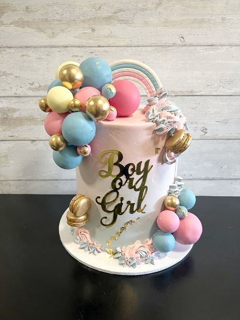 Gender reveal cake Gender Reveal Cake Rainbow, Gender Reveal Cake Design, Gender Reveal Cake Ideas, Gender Reveal Cakes, Chocolate Flowers Bouquet, Quick Baking, Chocolate Balls, Making Cakes, Baking Games