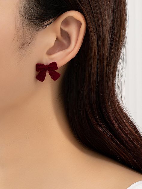 Bow Decor Stud EarringsI discovered amazing products on SHEIN.com, come check them out! Bow Stud Earrings, 2024 Costumes, Maroon Jewelry, Burgundy Earrings, Women Stud Earrings, Velvet Flowers, Bow Decor, Alloy Earrings, Halloween 2024