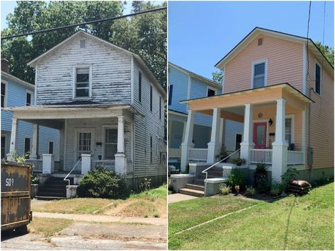 Before and after photos: North Carolina couple renovated historic home - Insider Historic Home Renovation Exterior, Renovating Old Homes Before And After, Before And After Renovation Old Houses, Old House Remodel Before And After, Old House Before And After, Flipping Homes, House Rehab, Home Renovation Costs, Old Houses Renovation