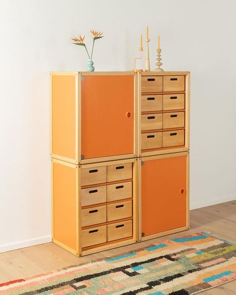 MCF - the better new on Instagram: "Four freestanding chests of drawers from the “Profilsystem” collection by Flötotto from the 1970s. High-quality frame and 16 drawers made of solid beech, two shelves, two doors and original Formica-coating in orange 🧡 Made in Germany 🇩🇪 #flötotto" Two Shelves, Chests Of Drawers, Wood Drawers, Design Accessories, Colorful Home, Eclectic Interior, Self Design, Sideboard Buffet, Home Interiors