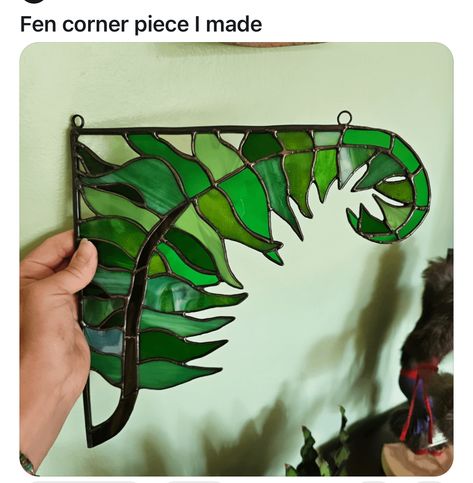 Fern Stained Glass Pattern, Stained Glass Corner Pieces, Stained Glass Corner, Stained Glass Kits, Diy Stained Glass Window, Stained Glass Gifts, Fern Pattern, Glass Curtain, Handmade Clay Jewelry