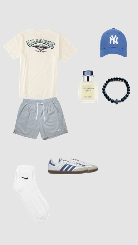 billabong cream creme vintage shirt grey nike shorts nike socks white sambas navy blue cross bracelet dolce and gabbana colonge hat cap mens boys outfitinspo inspo outfit shuffles oceanblvvdd Outfit Shuffles, Surfer Boy Style, Grey Nike Shorts, Masc Outfits, Classy Outfits Men, Mens Summer Outfits, Nike Socks, Mens Trendy Outfits, Guys Clothing Styles