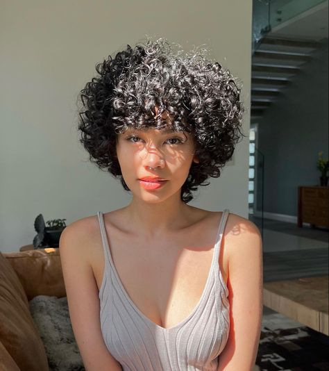 Rounded Haircut Curly Hair, Curly Cut Short Hair, Cute Short Haircuts For Curly Hair, 3b Short Hairstyles, Natural Hair Twa Wash And Go, 3b Short Haircut, Curly Short Hair Korean, Short Coily Haircuts, Hair Korean Style Short