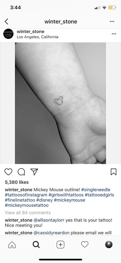 Fine Line Mickey Mouse Tattoo, Micro Disney Tattoo, Mickey Outline Tattoo, Mickey Mouse Outline, Mickey Tattoo, Mickey Mouse Tattoo, Daughter Tattoo, Mouse Tattoos, Nice Meeting You