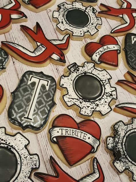 Tattoo Cookies Decorated, Tattoo Cookies, Special Cookies, Early Sunrise, Cooking Theme, Traditional Style Tattoo, Spring Treats, Cookie Business, Sugar Cookie Designs