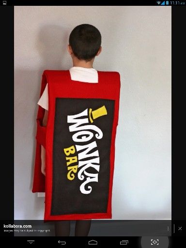 This but just looking like a chocolate bar  not wrapper Roald Dahl Dress Up, Childrens Book Character Costumes, Willy Wonka Halloween, World Book Day Ideas, Childrens Book Characters, Wonka Chocolate, Book Character Day, Candy Costumes, World Book Day Costumes