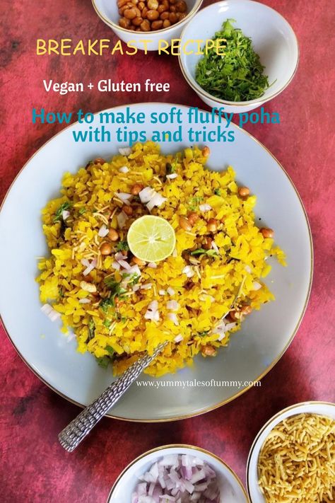 Do you wanna know how to make soft fluffy poha | Kanda batata poha at home that is vegan and gluten free, light and nutritious breakfast recipe from Indian, Maharashtrian cuisine. Masala Poha Recipe, Vegetable Poha Recipe, Best Poha Recipe, How To Make Poha Recipe, Poha Breakfast, Paratha Bread, Poha Recipe, Fruit Sandwich, Sour Taste