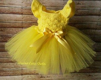 Baby princess dress | Etsy Yellow Baby Dress, Crochet Newborn Outfits, Crochet Tutu, Newborn Baby Dresses, Baby Dress Set, Beau Crochet, Baby Girl Princess Dresses, Baby Dress Pattern