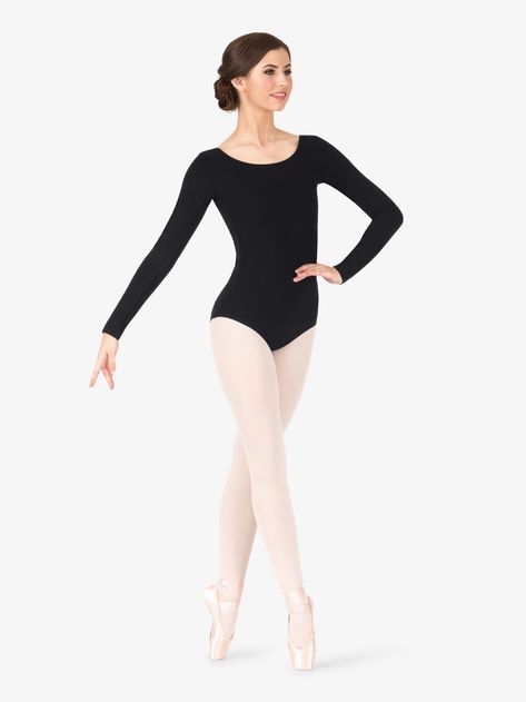 Womens Long Sleeve Leotard - Class Basics | Capezio CC450 | DiscountDance.com White Leotard, Black Leotard, Long Sleeve Leotard, Discount Dance, Leotards Ballet, Long Torso, Dance Outfits, Black Skirt, Dance Wear