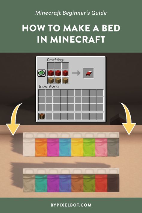 Bed In Minecraft, Minecraft House Ideas Interior, Minecraft Bed Ideas, Minecraft House Interior Ideas, Minecraft Crafting Recipes, Making A Bed, Minecraft Bedding, Minecraft House Interior, Bedroom Ideas Minecraft