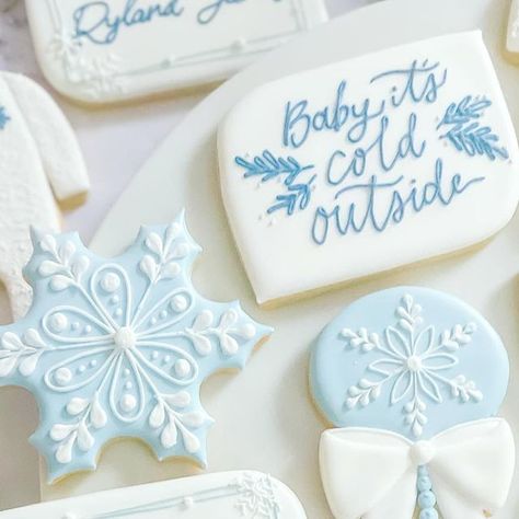 Baby It's Cold Outside Baby Shower Cookies, Baby It’s Cold Outside Sugar Cookies, Baby It’s Cold Outside Cake, Baby Its Cold Outside Cookies, Winter Wonderland Baby Shower Cookies, Winter Baby Shower Cookies, Snow Cookies, Snowflake Cookie, National Cookie Day