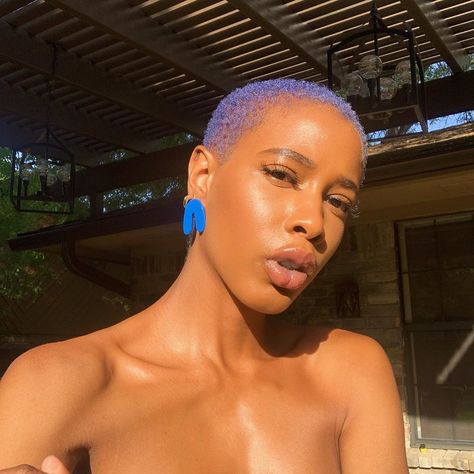 Colored Big Chop, Purple Short Hair Black Women, Short Hair Dye Colors For Black Women, Purple Twa, Purple Buzzcut, Shaved Head Black Women, Waist Length Braids, Bald Hairstyles, Low Cut Hairstyles