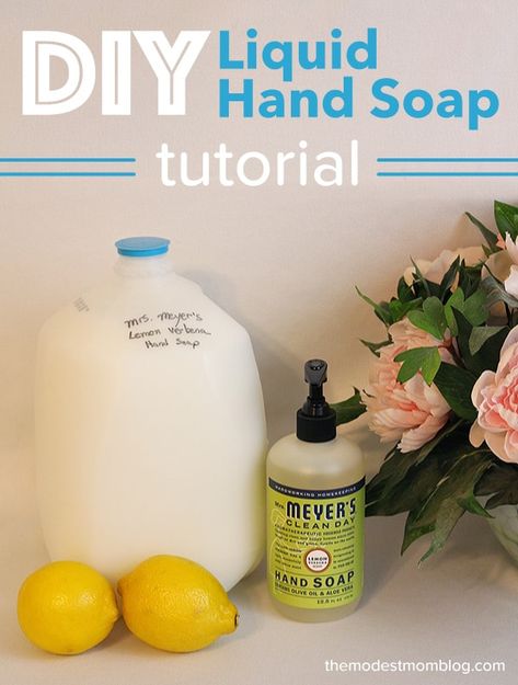 DIY: Make your own liquid Mrs. Meyer's hand soap! Diy Liquid Hand Soap, Meyers Cleaning Products, Diy Beauty Blender, Hand Soap Recipe, Homemade Hand Soap, Beauty Blender Cleaner, Diy Hand Soap, Modest Mom, Homemade Cleaning Supplies