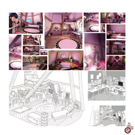 Miraculous Ladybug Marinette Room, Marinette Sketchbook, Miraculous Room Ideas, Marinette Room Real Life, Miraculous Ladybug Room Decor, Marinette Bedroom, Marinette Designs, Marinette House, Ladybug Room Decor