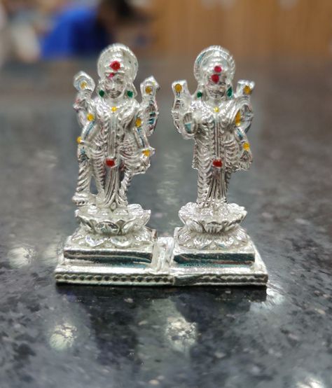 Silver Idols, Lakshmi Idol, Puja Ghar, Hindu Vedas, Laxmi Narayan, Silver Articles, Cotton Saree Blouse Designs, Pooja Items, Happy Birthday Cupcakes