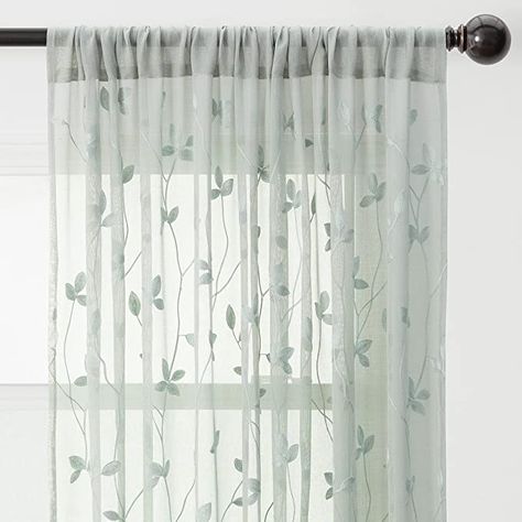 AmazonSmile: Chanasya Green Sage Sheer Curtains 2 Panels Set - Embroidered Vine Leaf Patterned Elegant Chic Curtain Panels for Window Living Room Bedroom Kitchen - Light Filtering 84 Inches Long Curtain - Sage : Home & Kitchen Green Kitchen Curtains, Shelf Baskets Storage, Pocket Curtains, Living Room Styles, Simple Curtains, Candle Wall Decor, Elegant Curtains, Rod Pocket Curtains, Colorful Curtains