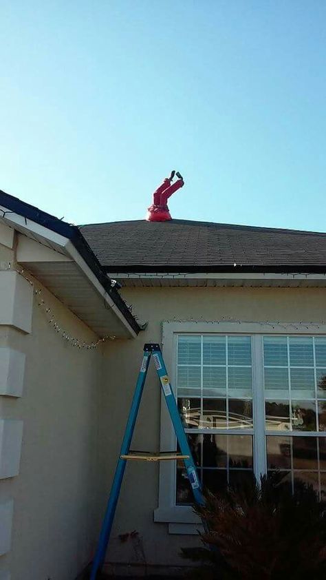 DIY Santa falling through the roof Christmas decoration Santa On Roof Decoration, Roof Decoration, Contest Ideas, Holiday Contest, Fancy Christmas, Diy Santa, Reindeer Decorations, Christmas Outdoor, Diy Decoration