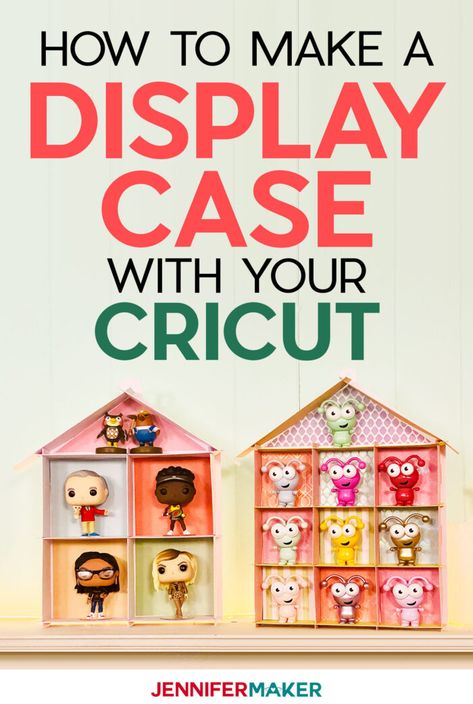 DIY Display Case for Cricut Cuties and Funko Pop Figures - Made from Kraft Board or Cardstock cut on a Cricut with a free SVG cut file! Diy Display Case, Cricut Cutie, Funko Pop Display, Circuit Crafts, Diy Display, House Crafts, Cross Stitch House, 3d Figures, Maker Project