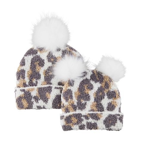 Mom & Mini Hats in Leopard - Madison's Niche Mini Beanies, Matching Hats, Soft Hats, Faux Fur Pom Pom, White Faux Fur, Shoe Boot Sandals, Leopard Pattern, Fur Pom Pom, Cozy Fashion