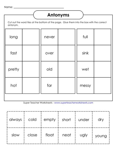 Education : Antonyms Worksheet Antonym Activities, Opposites Worksheet, Antonyms Worksheet, Rhyming Words Worksheets, Verbal Reasoning, Rhyming Worksheet, Worksheets For Grade 3, Teaching Esl, Writing Station