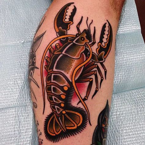 Tattoo uploaded by Tattoodo | Traditional Lobster Tattoo by Jonathan Montalvo @montalvotattoos #jonathanmontalvo #montalvotattoos #traditional #lobster | 23486 | Tattoodo Maine Tattoo, Lobster Tattoo, Tato 3d, Crab Tattoo, Seahorse Tattoo, Pirate Tattoo, Geometric Tattoo Arm, Traditional Tattoo Sleeve, Nautical Tattoo