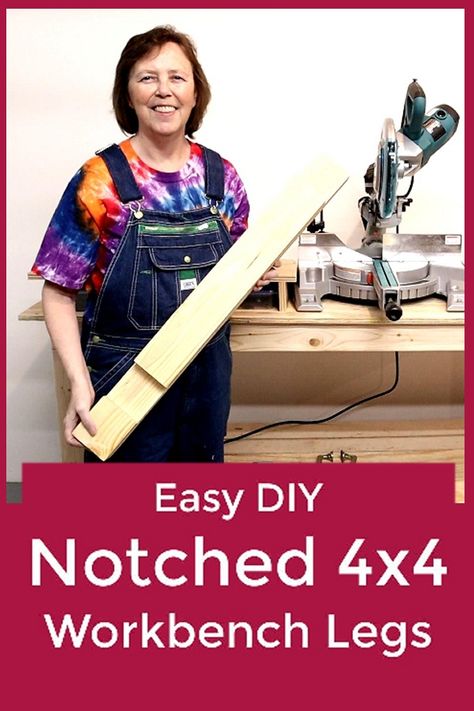 The easiest way to notch 4x4 posts for workbench legs using a mitre saw.  #mitresaw #workbench #4x4 #benchlegs #easy #diy #woodworking Woodworking With Hand Tools, Workbench Legs, Sliding Mitre Saw, Woodworking Router Bits, Portable Workbench, Mitre Saw, Woodworking Table Saw, Best Jigsaw, Woodworking Tools For Sale