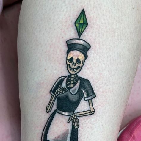 Kate Schmelter on Instagram: "The hottest lady in the Sims ✨Bonehilda" Bonehilda Sims, Sims 2 Tattoo, Gamer Tattoo Ideas, Sims Tattoo, Gamer Tattoos, Sims 4 Tattoos, 4 Tattoo, Gaming Tattoo, Dream Tattoos