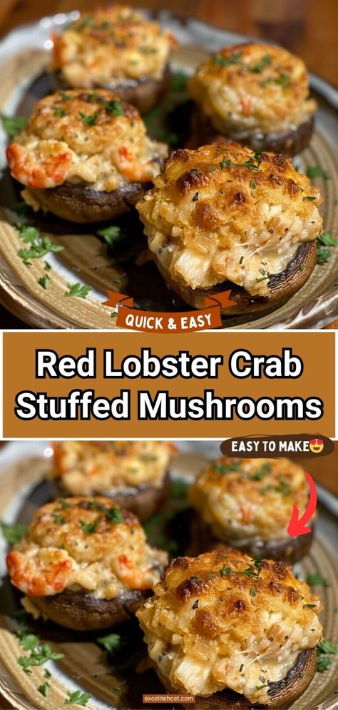 Red Lobster Crab Stuffed Mushrooms Bbq Appetizers, Crab Stuffed Mushrooms, Creamy Crab, Crab Stuffed, Stuffed Mushroom, Best Appetizer Recipes, Crab Recipes, Tailgate Food, Best Appetizers