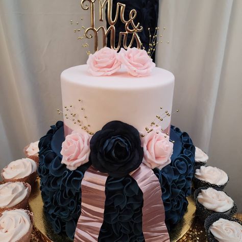 Ruffles Wedding Cake, Navy Blue And Pink, Blue And Pink, Wedding Cake, Blush Pink, Ruffles, Blush, Roses, Navy Blue