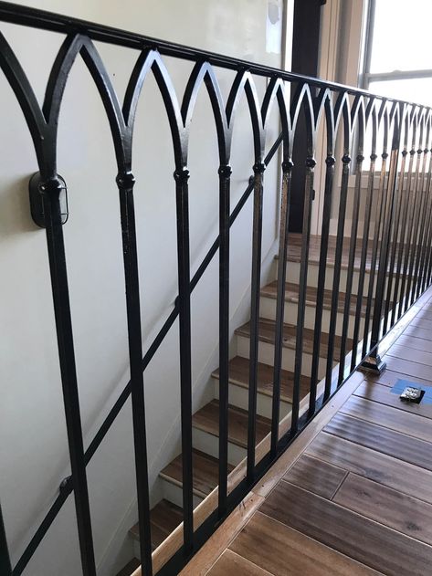 Iron Ballisters, Porch Pillars Columns, Wrought Iron Railing Exterior, Wrought Iron Banister, Cast Iron Railings, Wrought Iron Handrail, Small Staircase, Patio Railing, Iron Handrails