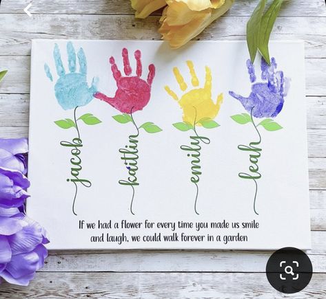 Handprint Abstract Art, First Day Of Spring Crafts For Kids, Handprint Canvas, Preschool Artwork, Handprint Ideas, Handprint Painting, Infant Crafts, Mothers Day Crafts Preschool, Cuadros Diy