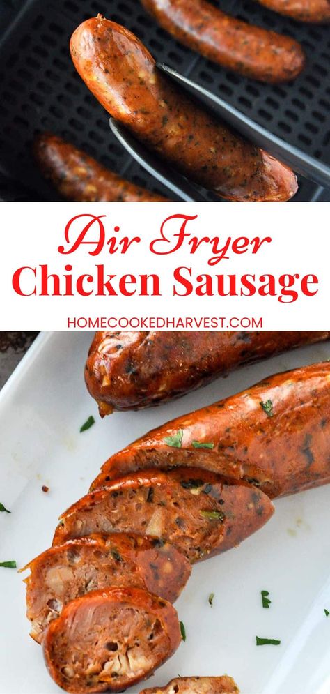 Air Fryer Chicken Sausage, Sausage In Air Fryer, Air Fryer Dinner, Turkey Italian Sausage, Chicken Sausage Recipes, Italian Chicken Sausage, Cooking Frozen Chicken, Cooks Air Fryer, Chicken Apple Sausage