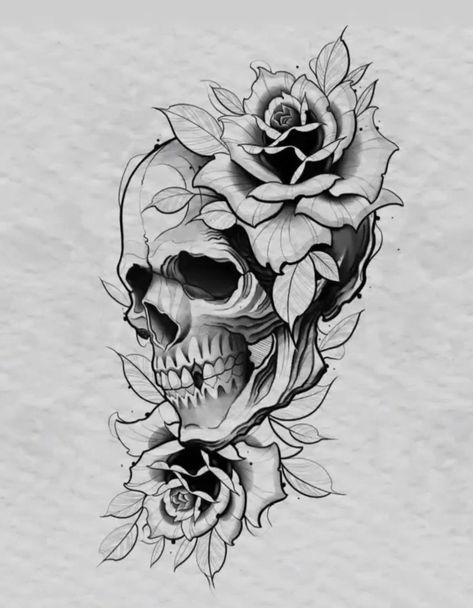 Skulls And Roses Drawing, Skull With Sunflowers Tattoo, Skull Tattoo Design Women, Skull With Roses Drawing, Skull And Roses Tattoo Design, Skull With Rose Tattoo, Skull And Rose Tattoo Design, Skull And Flowers Tattoo Design, Skull With Roses Tattoo