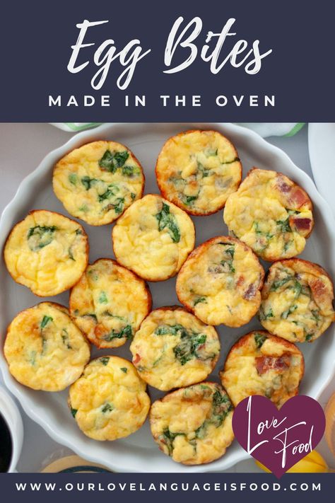 Best Recipe for Egg Bites Eggs Bites Oven, Egg Bites In Oven, Oven Egg Bites, Dairy Free Egg Bites, Homemade Egg Bites, Oven Cooked Bacon, Easy Egg Breakfast, Family Breakfast Recipes, Hosting Brunch