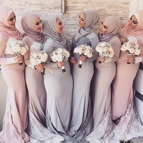 tag the owner Muslim Bridesmaid Dresses, Hijabi Mode, Hijab Stile, Hijabi Brides, Muslim Bridal, Muslim Brides, Bridal Hijab, Wedding Bridesmaids Dresses Blue, Muslim Wedding Dresses