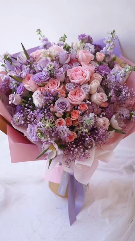 Beach Style Flower Arrangements, Flower Buke For Birthday, Purple And Pink Flower Arrangements, Flowers Buke, Bunch Of Flowers Bouquets, Pink And Purple Flower Arrangements, Flower Buke, Purple Flower Bouquet, Easter Bouquet