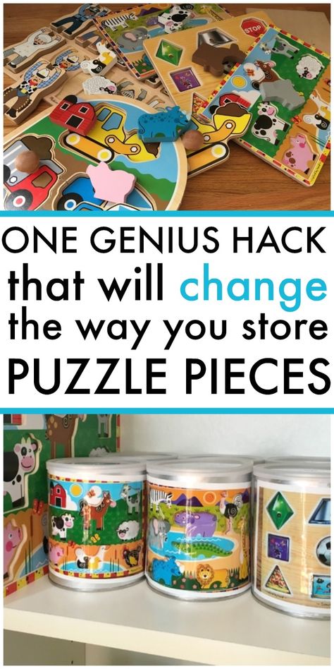 best mom hack for puzzles - how did I not think of this?! Store Puzzles, Puzzle Organization, Toy Room Organization, Puzzle Storage, Lego Kits, Organizing Hacks, Organisation Hacks, Playroom Organization, Kids Room Organization