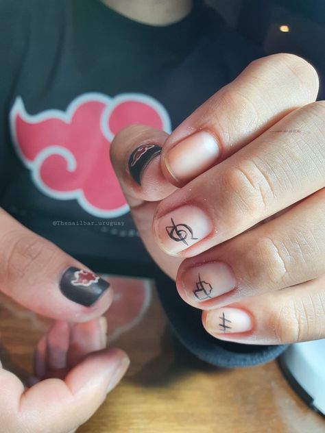 Akatsuki Nail Art, Anime Short Nails, Naruto Nails Designs, Naruto Nail Art, Akatsuki Nails, Nails Hombre, Nails Hombres, Masc Nails, Nails For Men