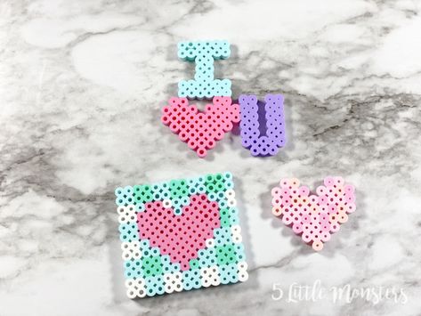 Heart Perler Bead Patterns, Perler Bead Designs, Mommy Diy, Monster Valentines, Valentines Patterns, Perler Bead Templates, Perler Crafts, Valentine Projects, Hama Beads Patterns