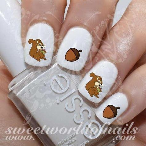 Squirrel Nails, Acorn Nails, Squirrel Thanksgiving, Nail Art Thanksgiving, Thanksgiving Nails Color, Autumn Nail Art, Turkey Nails, Paw Nails, Art Thanksgiving