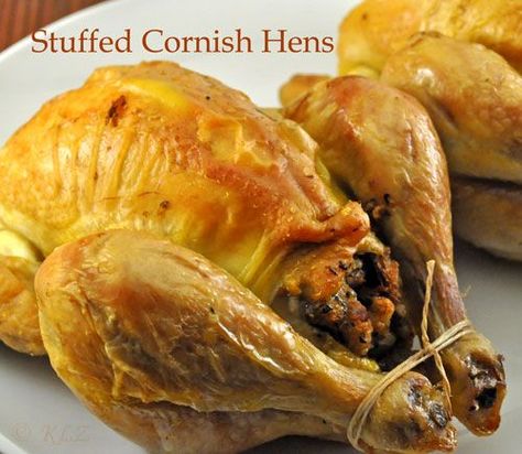 Stuffed Cornish Hens, perfect holiday dinner for two or for a small group. #StuffedCornishHens #NotTurkey #HolidayBirds #CornishHens ChristmasMainCourse Stuffed Cornish Hens, Cornish Game Hen Recipes, Cornish Game Hens, Cornish Hen Recipe, Game Hens, Cornish Hen, Cornish Game Hen, The Last Ride, Game Hen