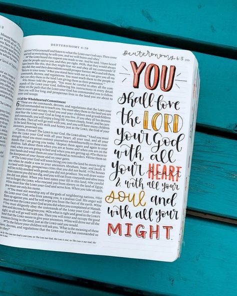 Bible Study Deuteronomy, Deuteronomy Bible Journaling, Bible Journaling Deuteronomy, Deuteronomy 6 5, Painted Journals, Bible Books, Journal Drawing, Deuteronomy 6, Inspire Bible